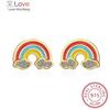 100 %925 Solid Real Sterling Silver 5mmx12mm Rainbow Cloud With Cz Stud Earring For Teen Girl Friend Kid Lady Xy1029