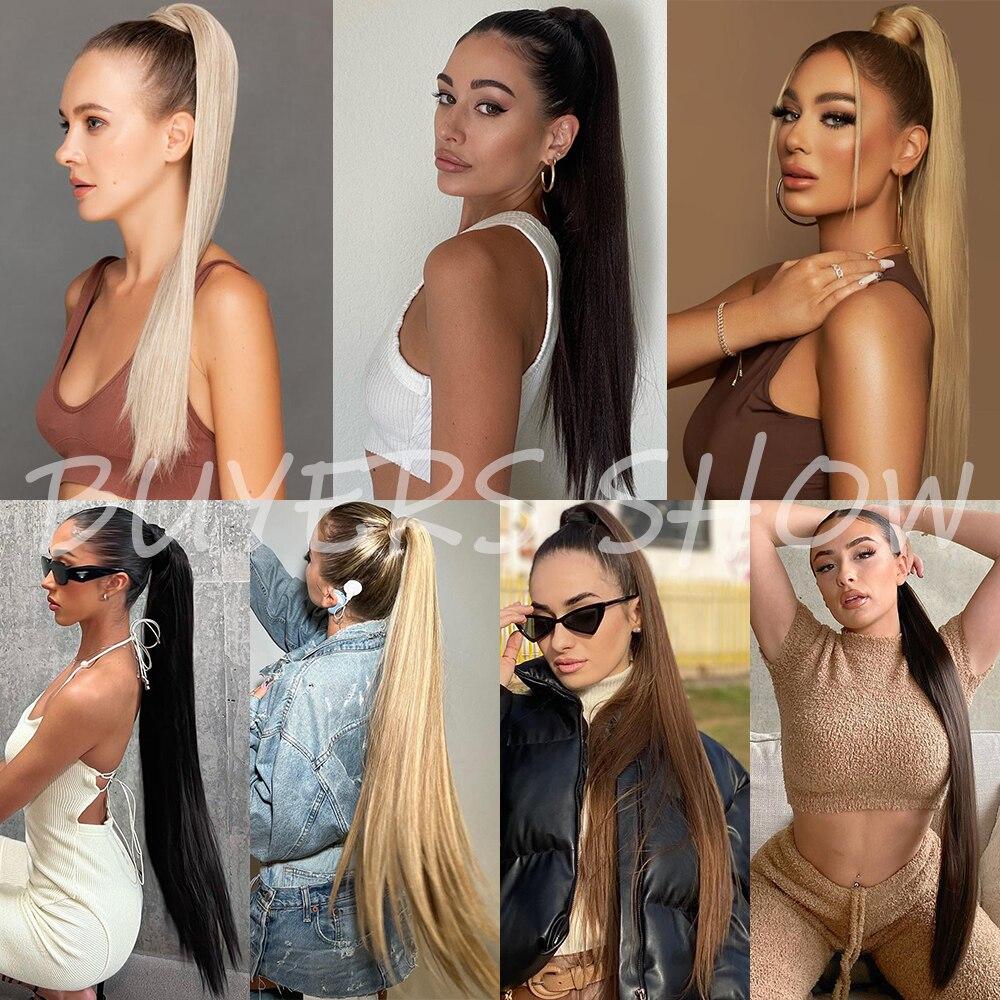 MERISIHAIR Длинные прямые волосы для наращивания с запахом, синтетическое волокно, повседневная одежда, длинный прямой шиньон для косплея, наращивание хвоста