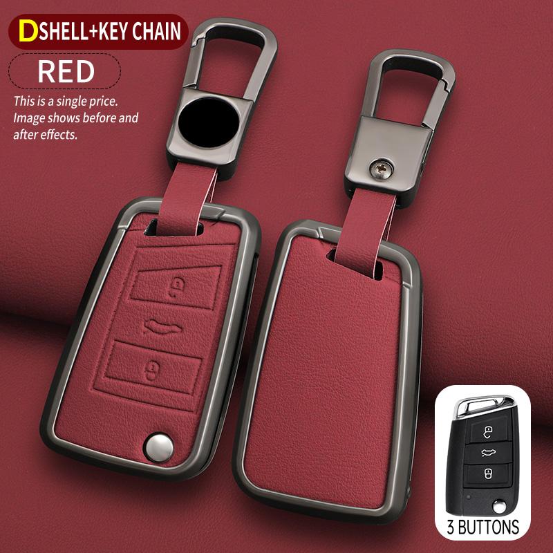 Alloy Leather Car Key Case Cover For VW Volkswagen Golf 7 MK7 Tiguan MK2 For Seat Ateca Leon FR 2 Ibiza Sk