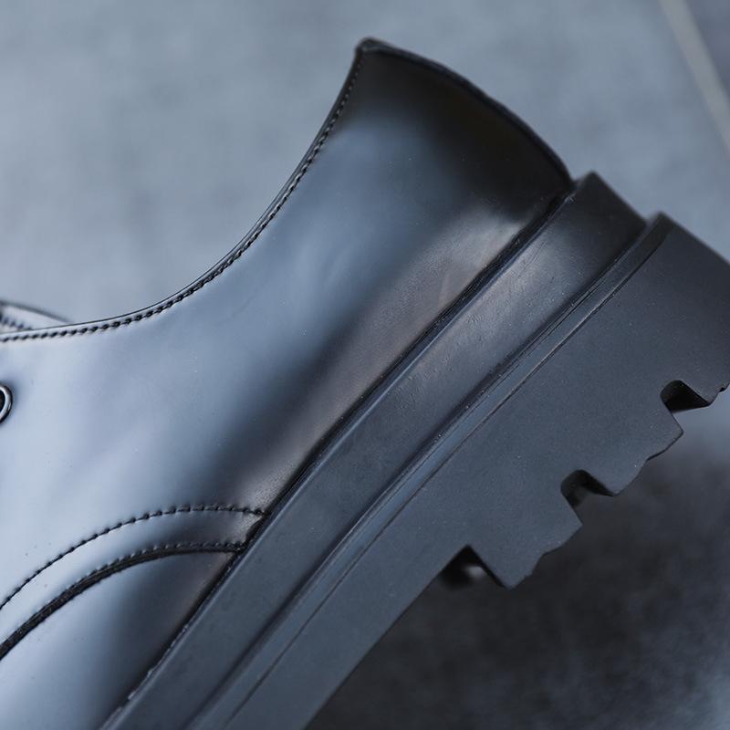 Quality Men Cow Leather Platform Oxfords Lace Up Thick Tottom Black Working Male Derby Shoes Waterproof Formal Dress Shoes