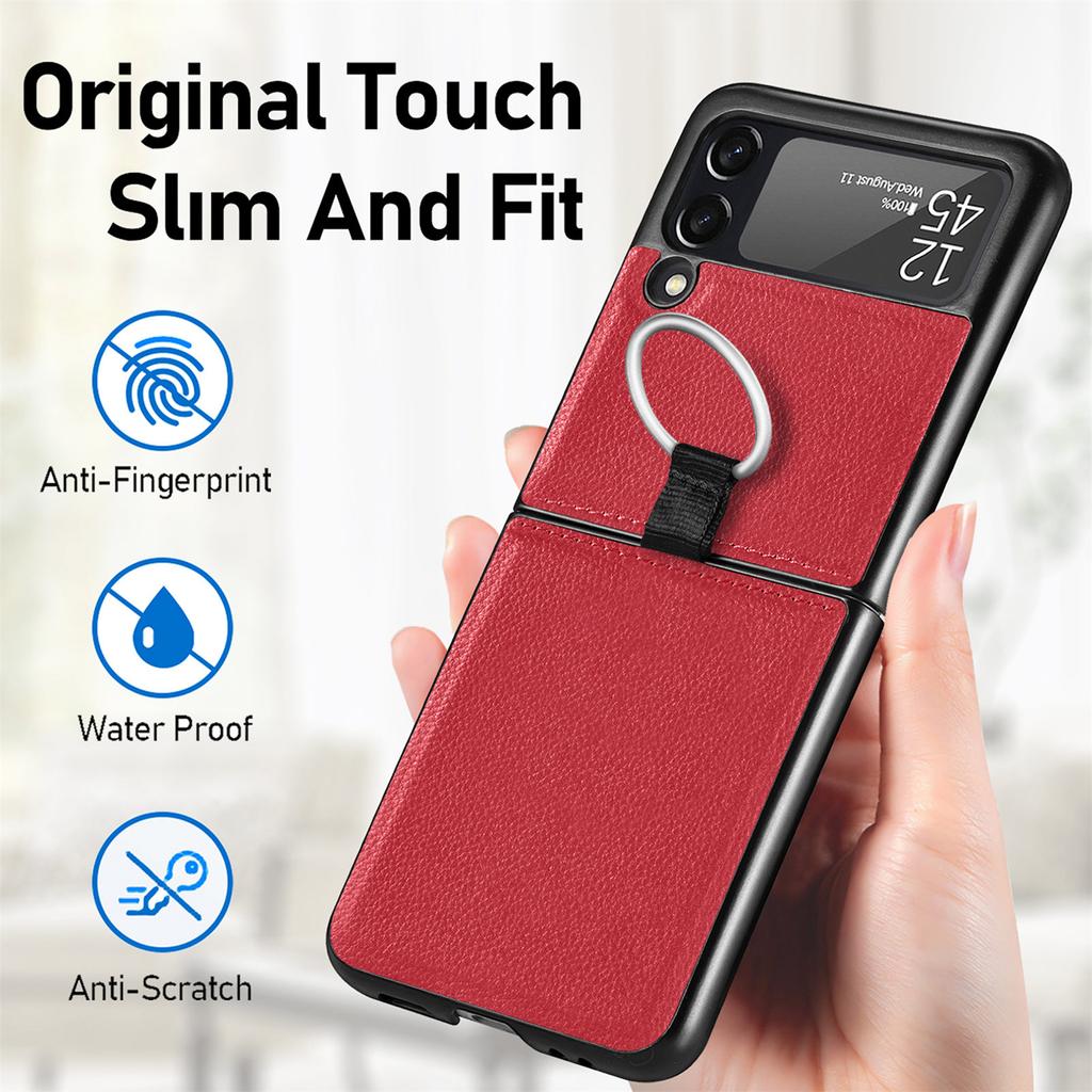 Lightweight Slim Folding Design Leather Case For Samsung Galaxy Z Flip3 Flip 3 5g With Ring Holder Protective Coque