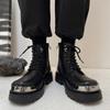 Модные мужские туфли Harajuku Korean Man High Top Leather Couple Shoes Streetwear Fashion Casual Thick Platform Metal Leather Wedding Men Shoes