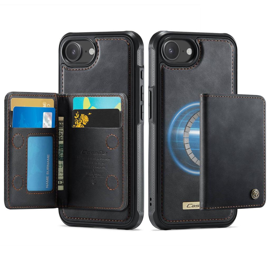 Для iPhone 17e Магнитный Кошелек 2-в-1 Съемный Держатель для Карт с RFID-блокировкой Подставка Ударопрочный Чехол-книжка из Искусственной Кожи
