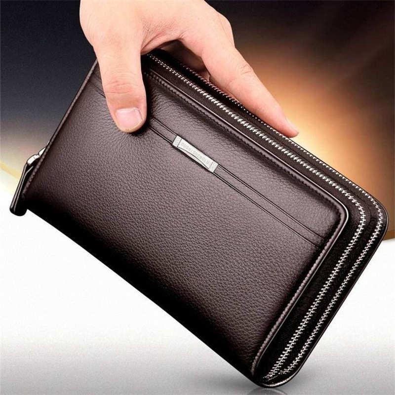 Business Men's Wallet Long PU Leather Mobile Clutch Bag Wallet Handbag Top Zipper Wallet AVE