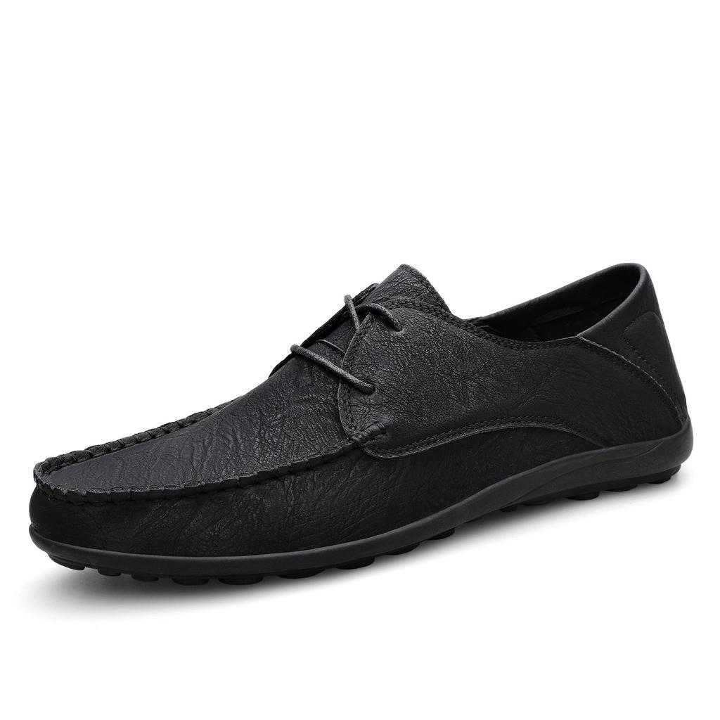 Large Size Leather Shoes, Microfiber Lace Up Loafers, Fashionable Bean Shoes, Classic Men's Leather Shoes