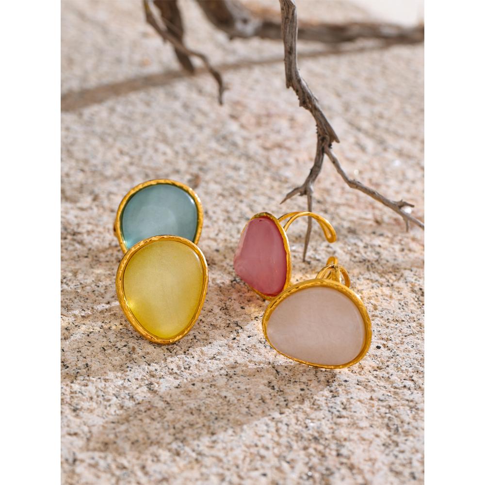 Eetit Изысканное разноцветное кольцо из смолы с карамельным узором, белое, розовое, синее, желтое, регулируемое, золотого цвета, из нержавеющей стали, летний подарок