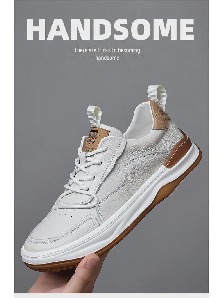 Мужская летняя обувь 2025 года из белой коровьей кожи, повседневная модная дышащая обувь с толстой подошвой, увеличивающая рост