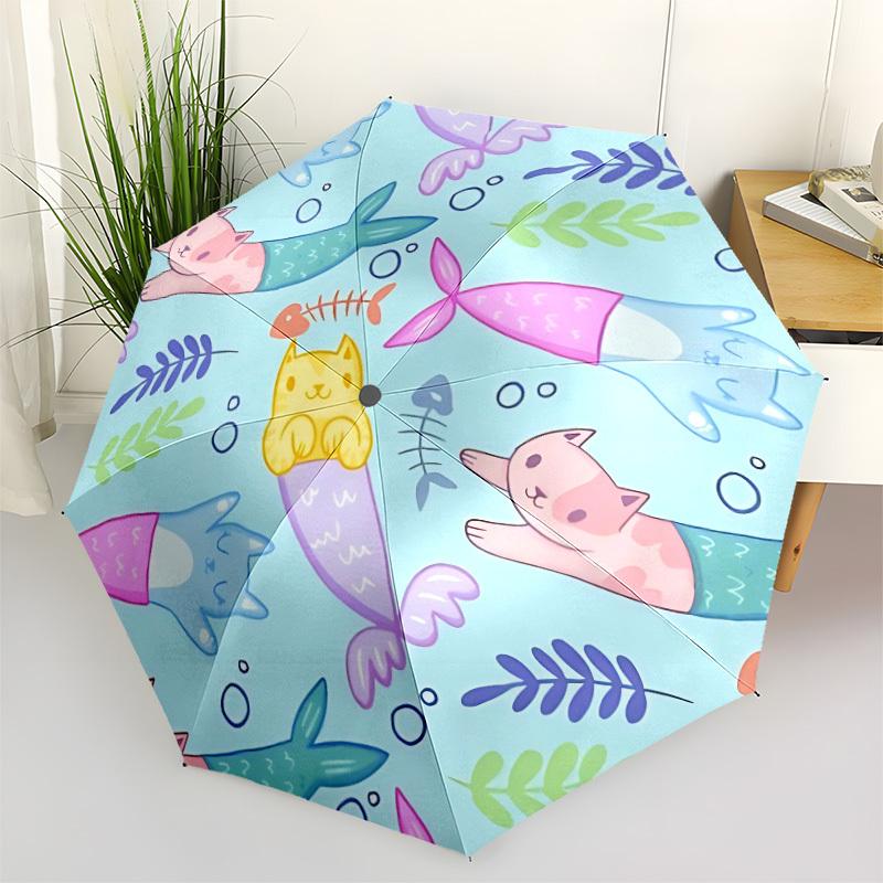 1pc Mermaid Cats Automatic Folding Umbrella - 8-Rib Automatic Open/Close, Portable Collapsible Compact Umbrella yy251218065