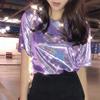 Loose Sparkly Stylish Bright Summer Women Korea Lady Shining T-shirts Basic Tees Streetwear Tops