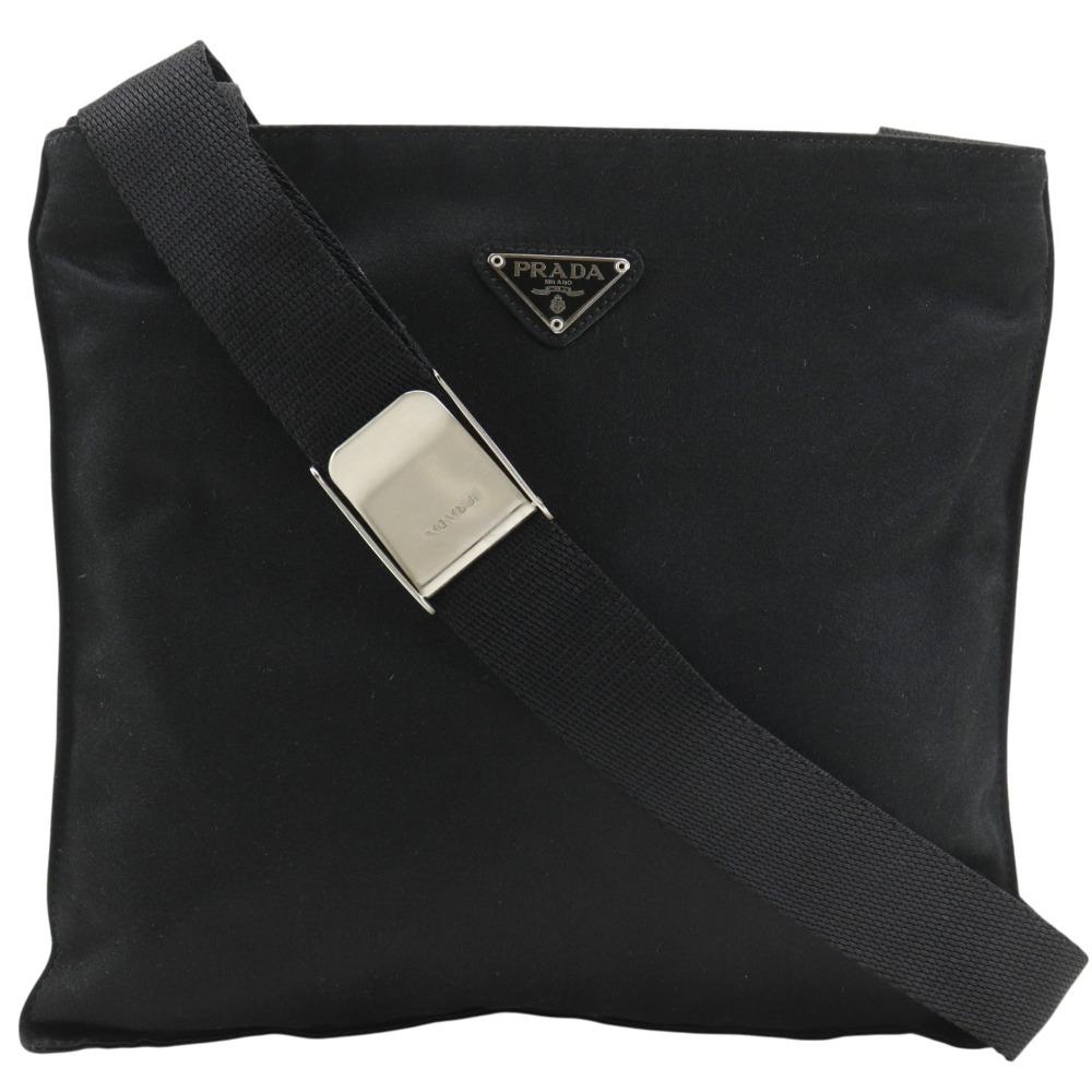 PRADA Pochette Shoulder Bag B7879 NERO black Satin Women Used