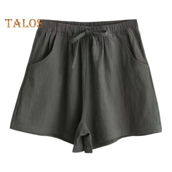 Летние женские шорты трапециевидной формы на шнуровке с высокой эластичной резинкой на талии, однотонные, свободные боковые карманы, плиссированные, повседневная домашняя одежда, спортивные короткие шорты