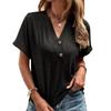 Button Short Sleeve Top V Neck Drop Shoulder Loose Casual Soft Women Button Summer T Shirt Black S