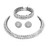 3 Pcs/Set Women Jewelry Set Rhinestone Double-layered Floral Decor Necklace Earrings Bracelet Set Adjustable Length Bride