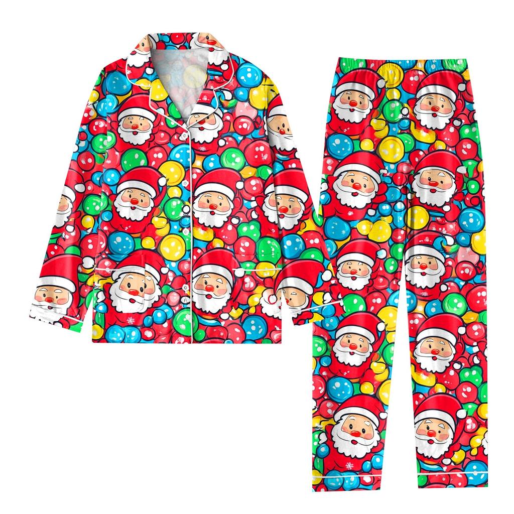 Детский рождественский костюм из 2 предметов с принтом, топ с длинными рукавами и застежкой на пуговицы, широкие брюки, комплект пижамы, домашний повседневный костюм