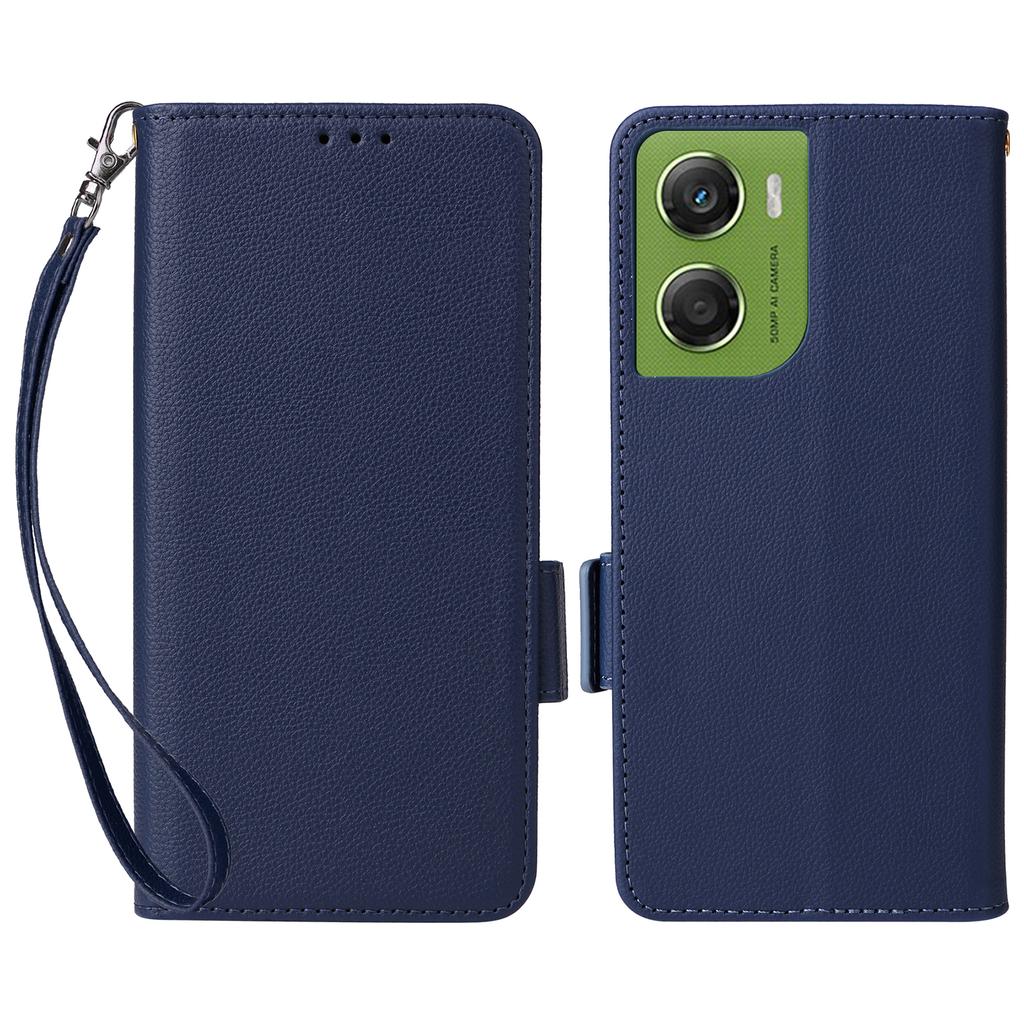 Чехол-бумажник из кожи с текстурой личи для Motorola Moto G06 4G/G06 Power 4G с ремешком на запястье