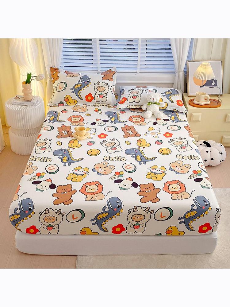 100% Cotton Bed Fitted Sheet with Elastic Rubber and 2 Pillowcases Durable and Comfortable Kids Adult Single Double Bed 13 Sizes