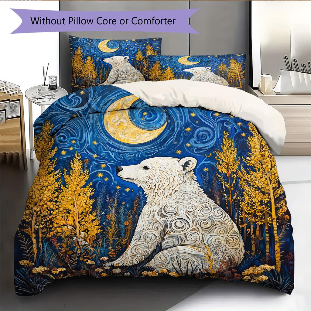 Leaf White Bear Pattern Bedding Quilt Set Home Decoration Gift (1 * duvet cover + 2 * pillowcase without core)