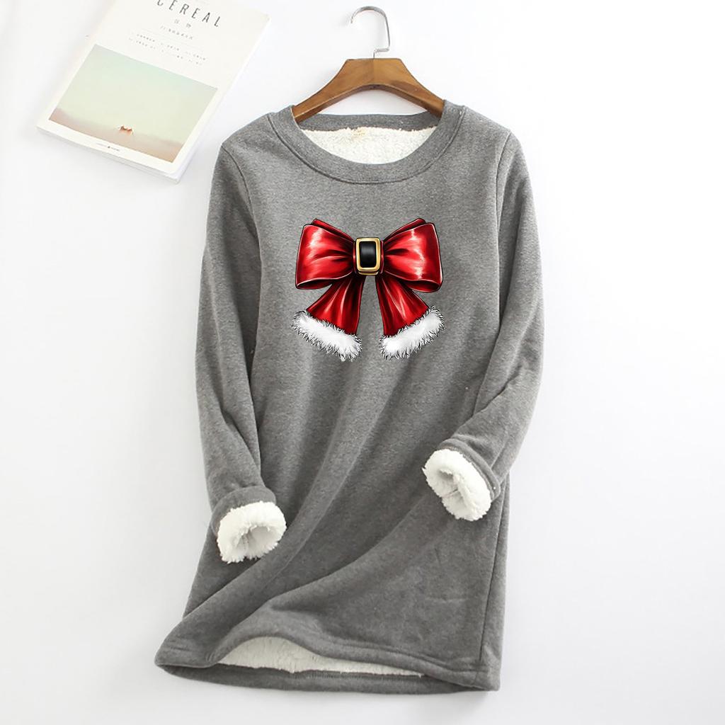 Женский круглый вырез с принтом из утолщенного плюша и кашемира, теплый длинный топ