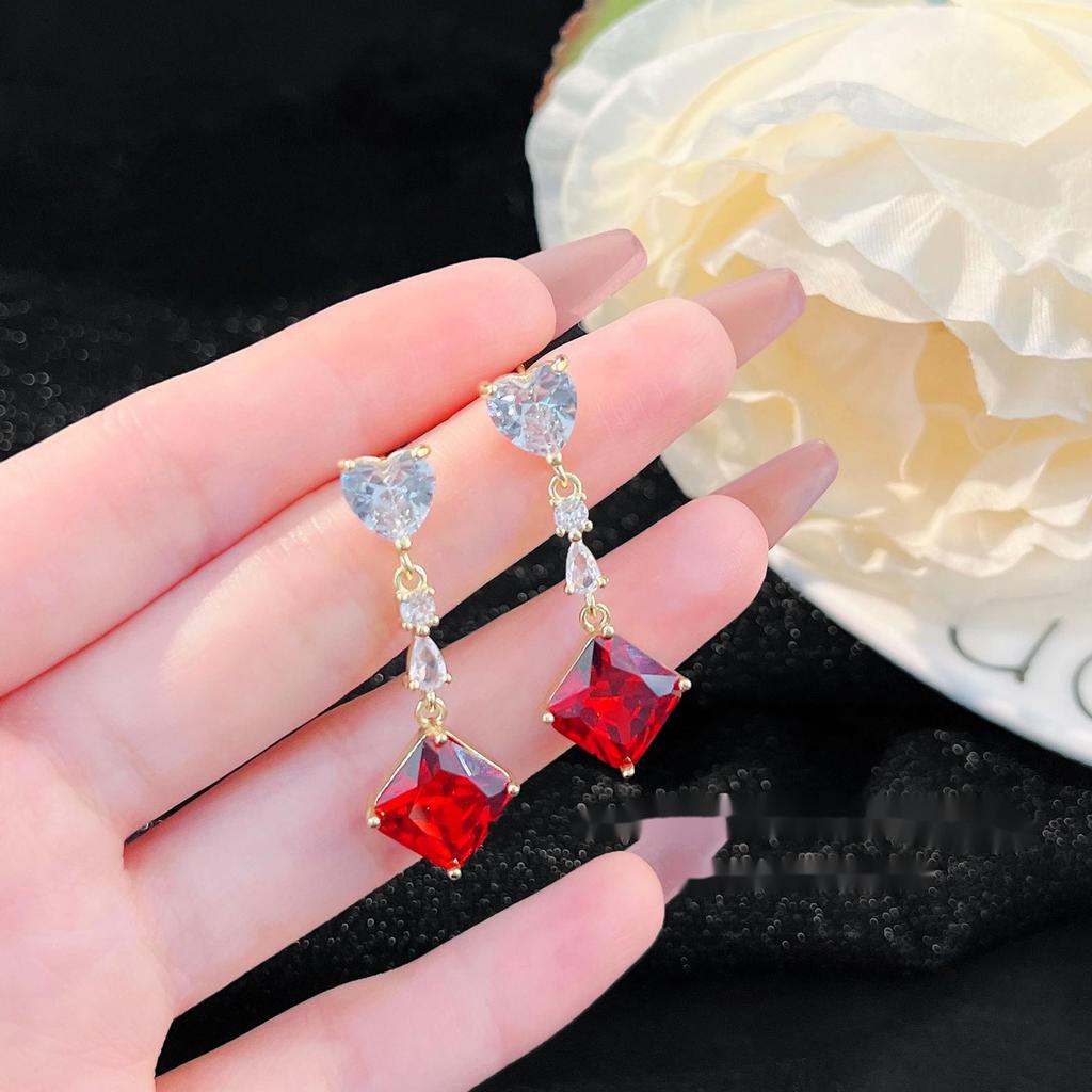 BELLA BOX Exquisite Geometric Square Tassel Heart-shaped Zircon Drop Earrings Suitable For Women's Wedding Party Fashion Jewelry