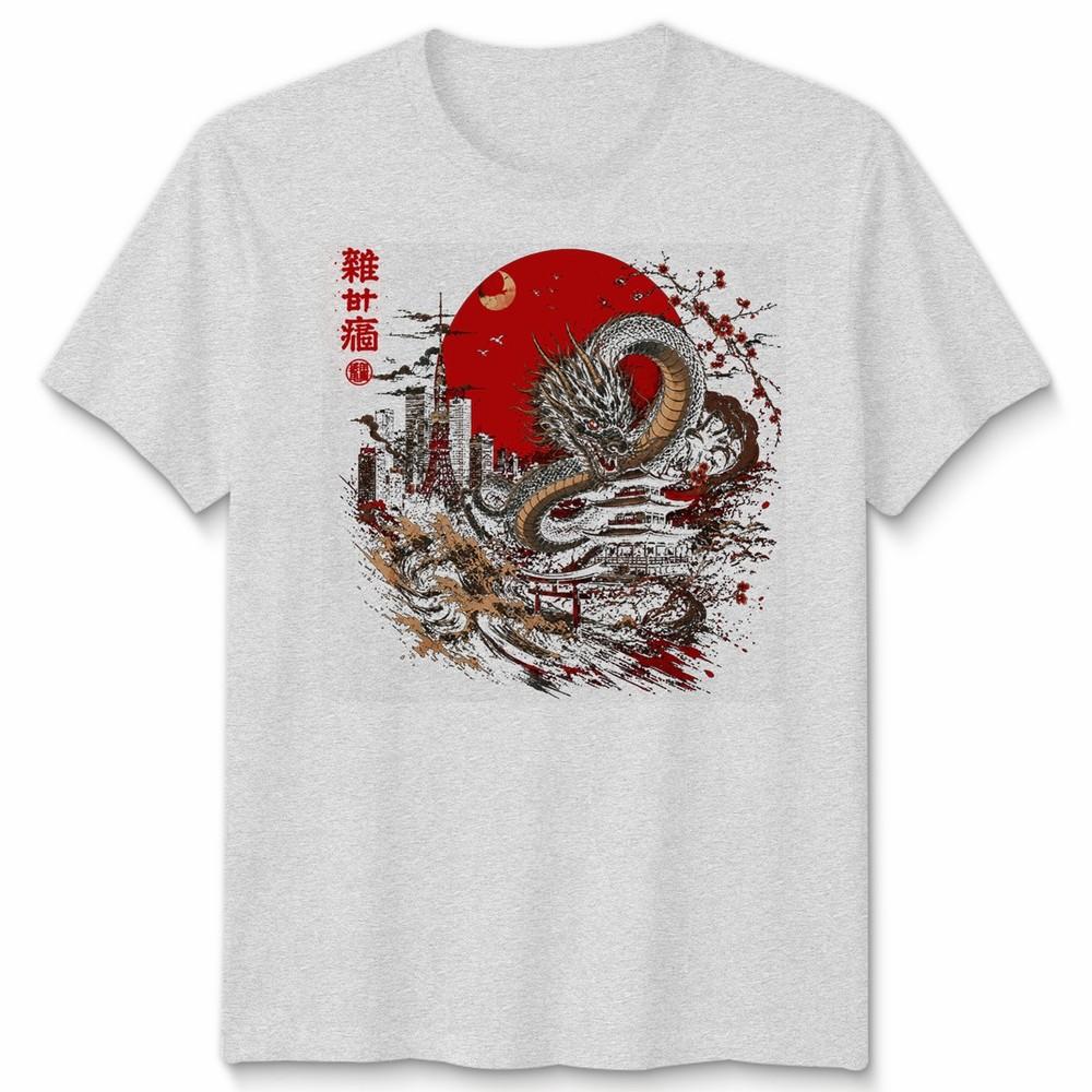 Japanese Tokyo Unisex T Shirt Rising Dragon Great Wave Off Kanagawa Kanji