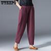 Хлопковые и льняные брюки с широкими штанинами для женщин, свободные, больших размеров, брюки гаремного типа, повседневные укороченные брюки-фонарики