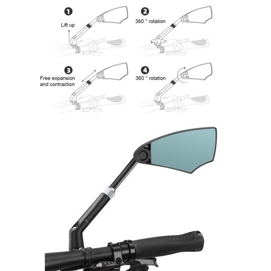 Велосипедное зеркало заднего вида, вращающееся на 360 градусов, с регулируемыми углами, выдвижной ручкой, легко устанавливается, широкий обзор, более четкое зрение, крепление на руль