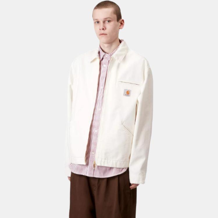 Carhartt WIP SS25 OG Куртка Detroit Классический Свободный Крой Длинный Рукав Куртка Detroit Мужские куртки Вощеный-Белый I035280-0DJ-3K