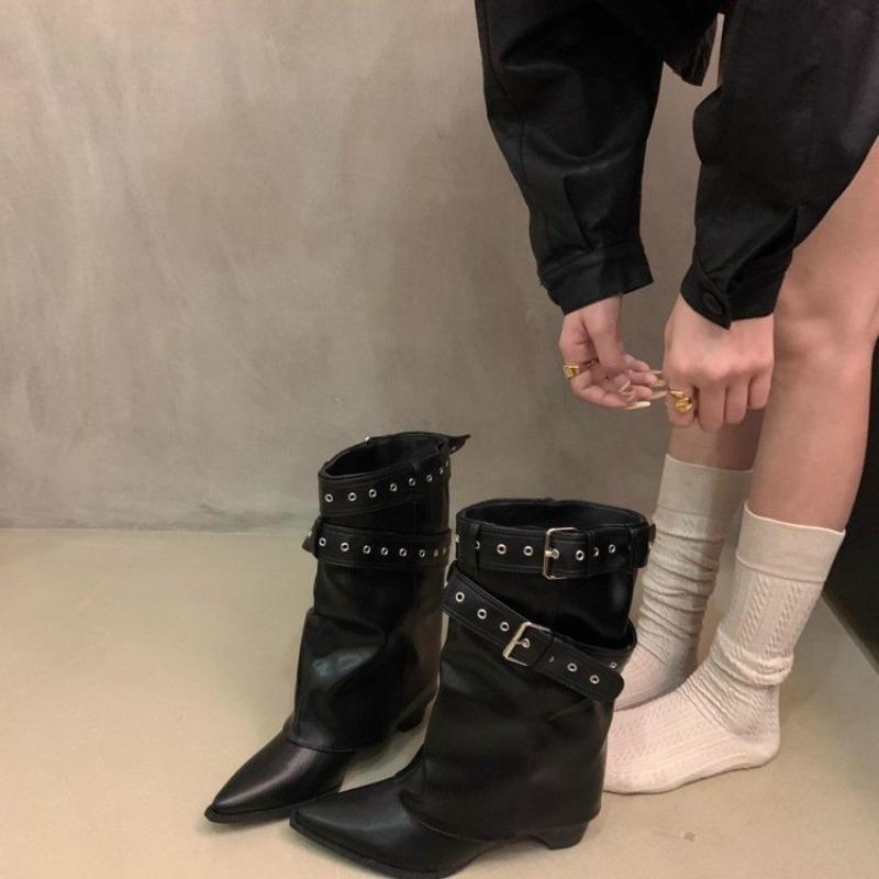 Модные Горячие Продажи 2025 новые Женские Весенне-Осенние Ботильоны с Острым Носком на Среднем Каблуке Элегантная Обувь Туфли Модные Ботильоны Тренд Женские Ботильоны