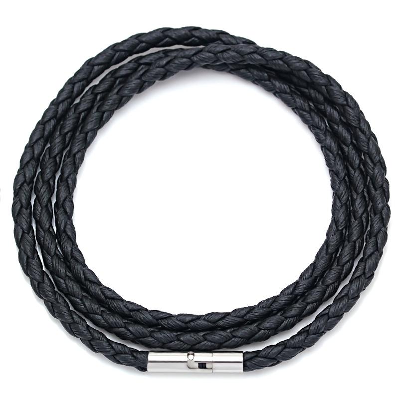 3MM Black Braid Wax Cord Men DIY Pendant Necklace Jewelry Making Handmade Leather Rope Steel Clasp String Chain