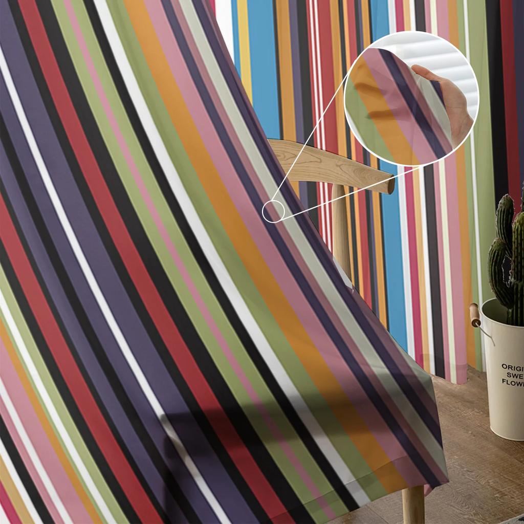 Rainbow Geometric Stripes Tulle Curtains For Living Room Kitchen Decoration Chiffon Window Treatments Voile Sheer Curtain