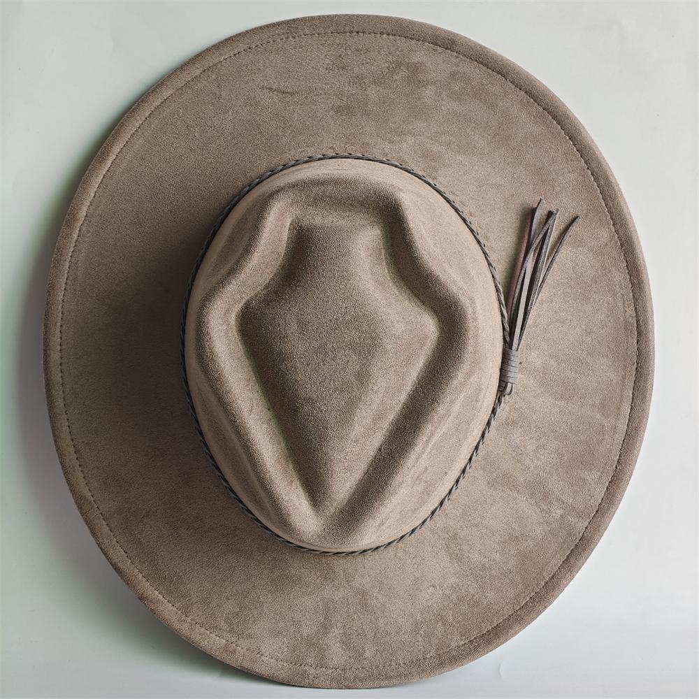 Retro Arrow Top Vegan Suede Hat 9Cm Wide Brim Fedora Hat For Women Men Bohemian Style Panama Hat Rancher Hat