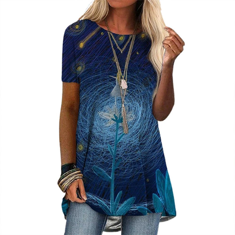 Летний топ с круглым вырезом, 3D этнический стиль, ретро принт, модные повседневные женские футболки с коротким рукавом