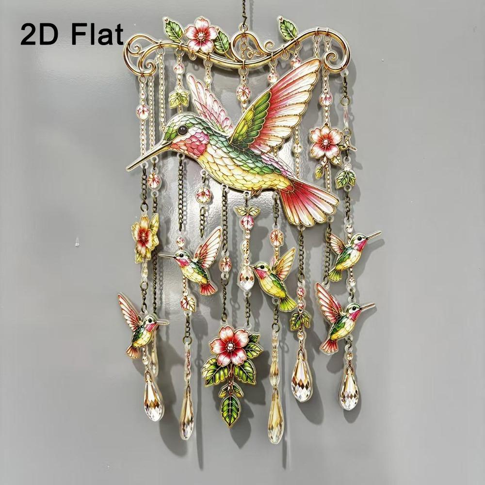Colorful Bird Hanging Ornaments 2D Flat Home Decoration Crafts Hummingbird Wind Chime Courtyard