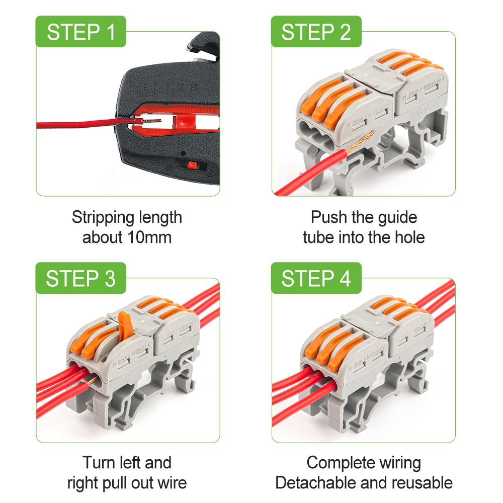 DIN Rail Fast Wire Cable Connectors 3/5Pin Universal Compact Conductor Spring Splicing Wiring Connector Push-in Terminal Block