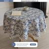 Nordic Cotton Linen Round Tablecloth - Advanced Blue Floral Design, Retro Pastoral Style for Dining and Photo Backgrounds