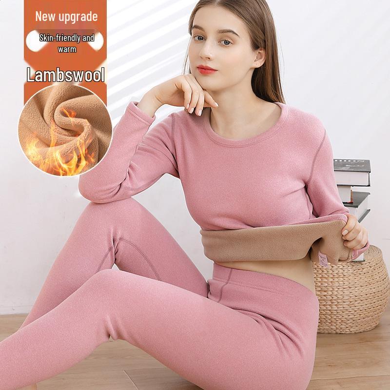 Женский осенний термокомплект из натуральной шерсти ягненка и флиса: 460 г Костюм из бархата с начесом (верх и низ) для холодной погоды