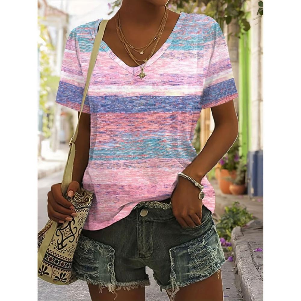 2025 Ethnic Women's T-Shirt Vintage Graphics Fashion Short Sleeved V-Neck Regular Tops Daily Print Tee Summer Casual Tops