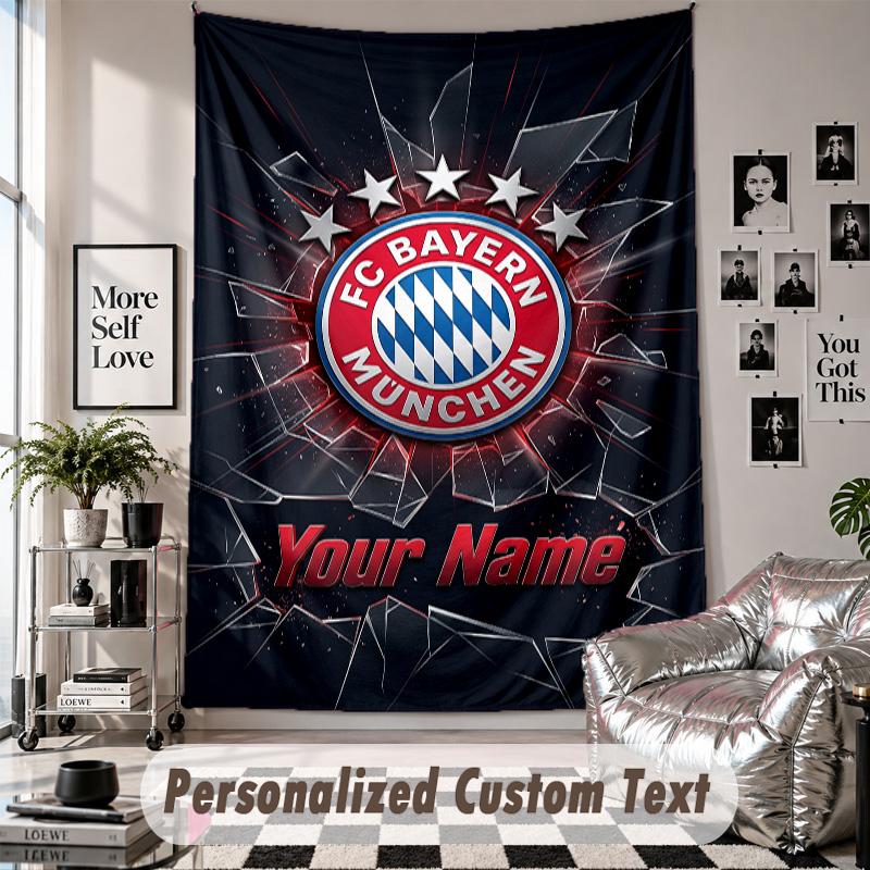 Wall Hanging Tapestry With Custom Name & Text, Bayern Munich Decorative Tapestry For Bedroom
