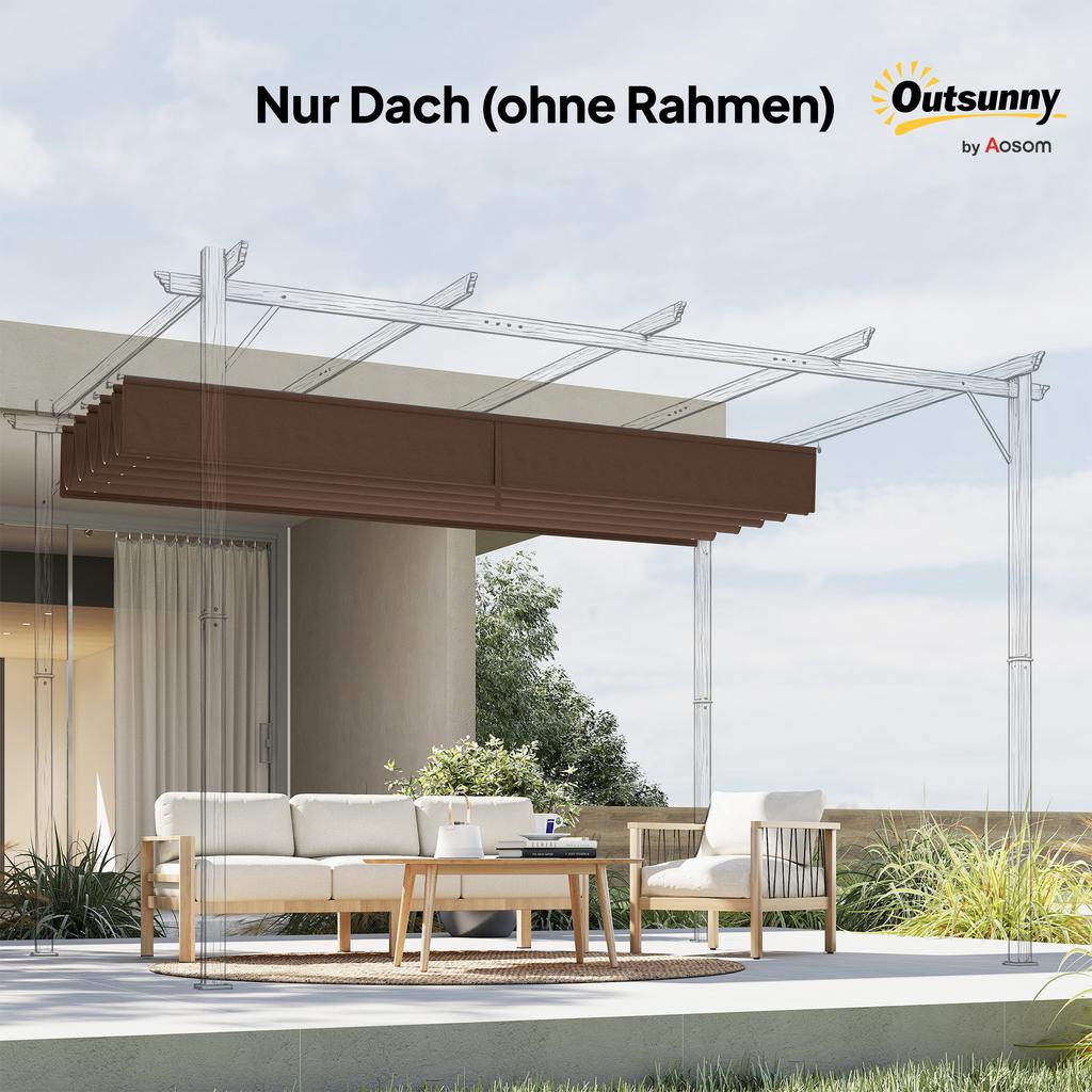 Retractable Pergola Cover, 2.55 x 2.5 m Replacement Canopy Fabric for 3 x 3 m Frame, Roof Top Only, Brown