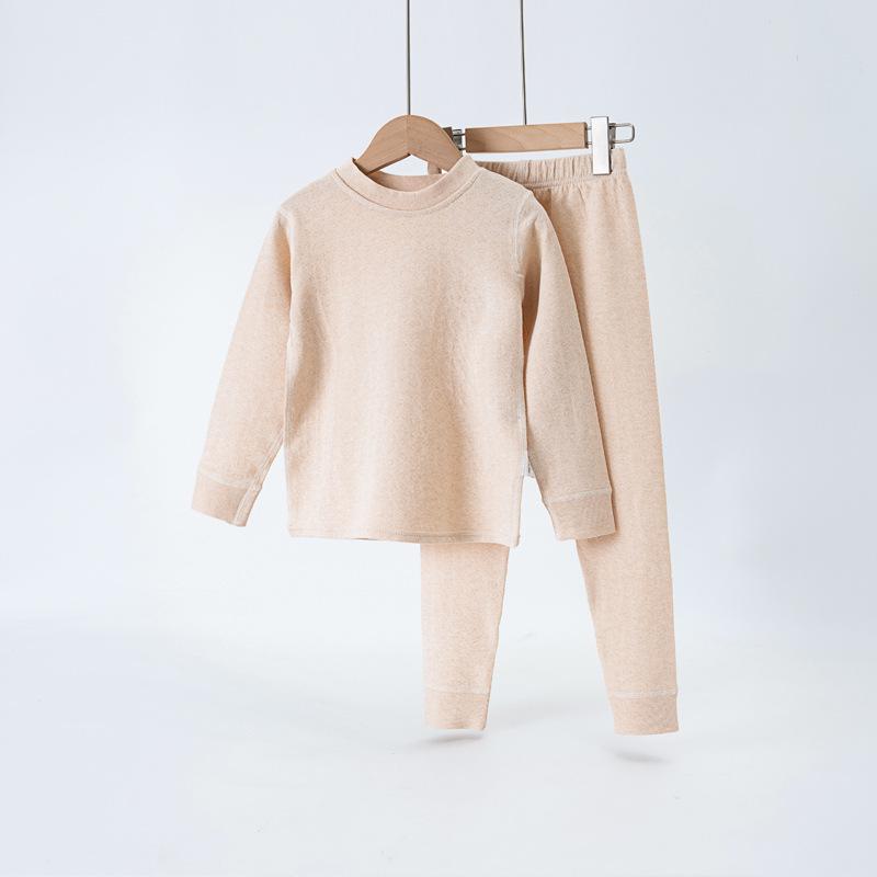 Colored Cotton Kids' Underwear & Pajama Set - Round Neck, Warm Autumn & Winter Wear for Girls and Boys