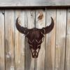 Rustic Bull Skull Metal Wall Decor - Western Cow Skull Sign for Home, Outdoor, Halloween/Christmas/Easter/Thanksgiving