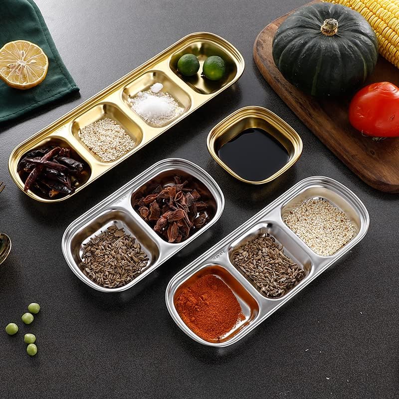 Korean Tableware Stainless Steel Condiment Divided Small Soy Sauce 2 Pieces Plate Plate, Plate, Plate, Pickles, Kimchi, Chilli, Seasoning, Spices,