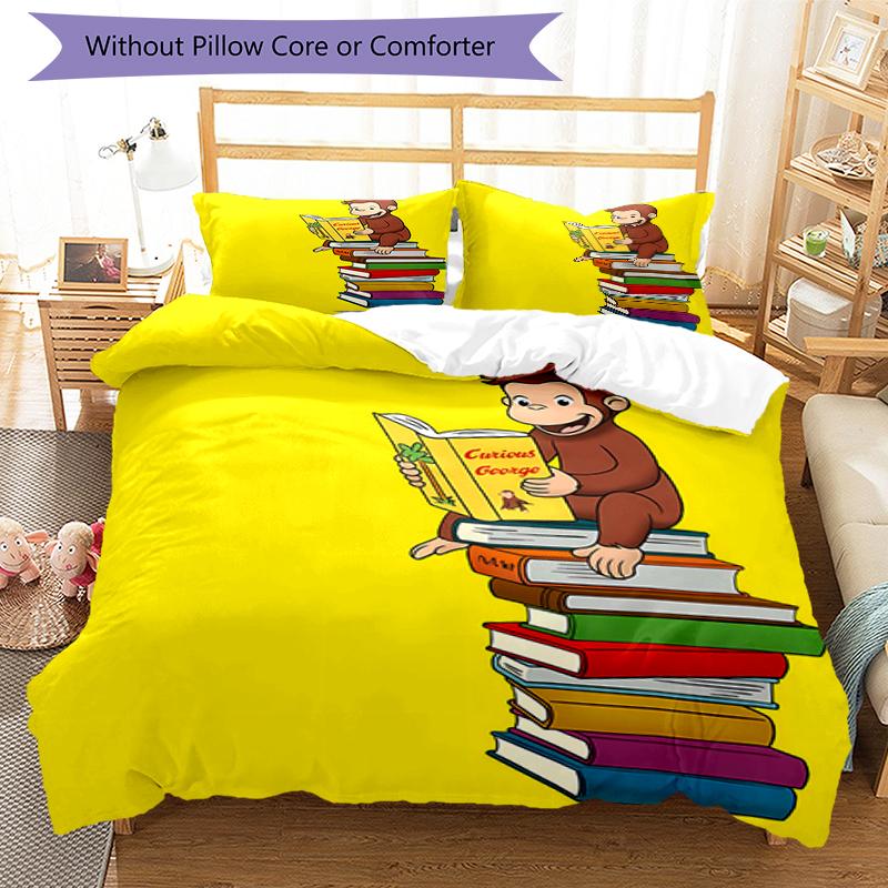 3pcs Curious George1 pattern bedding set duvet cover set includes duvet cover &pillowcases, perfect all season bedroom decoration & gift