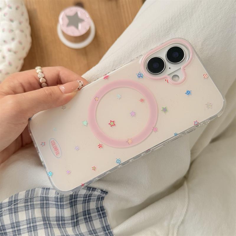 Цветной чехол-подставка с магнитом и стразами в виде звезд для iPhone 17/16 Pro Max/15/14
