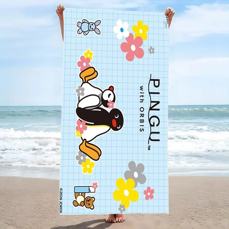 Pingu penguin Print Beach Towel, Large Soft Quick Dry Towel for Beach Camping Swimming