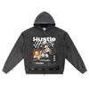 DTG Print Knitted Denim Zip-Up Hoodie No More Hustle Brother Print Zipper Hoodies