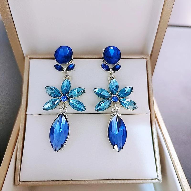 Серьги-капли с синим цветком из циркона, французские легкие, роскошные, высококачественные серьги-гвоздики, индивидуальный дизайн, женские серьги