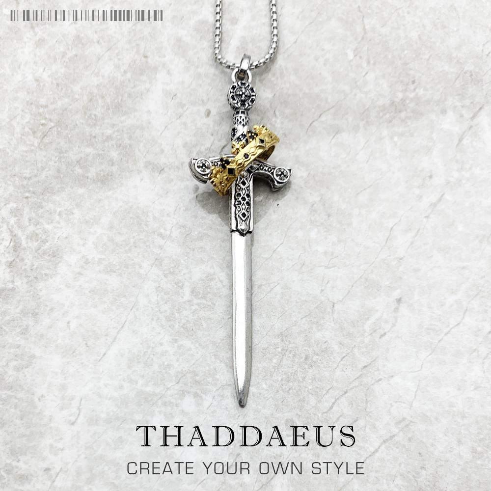 Sword Pendant Link Chain Necklace Summer New Fine Jewelry Europe 925 Silver Vintage Gift For Women Men