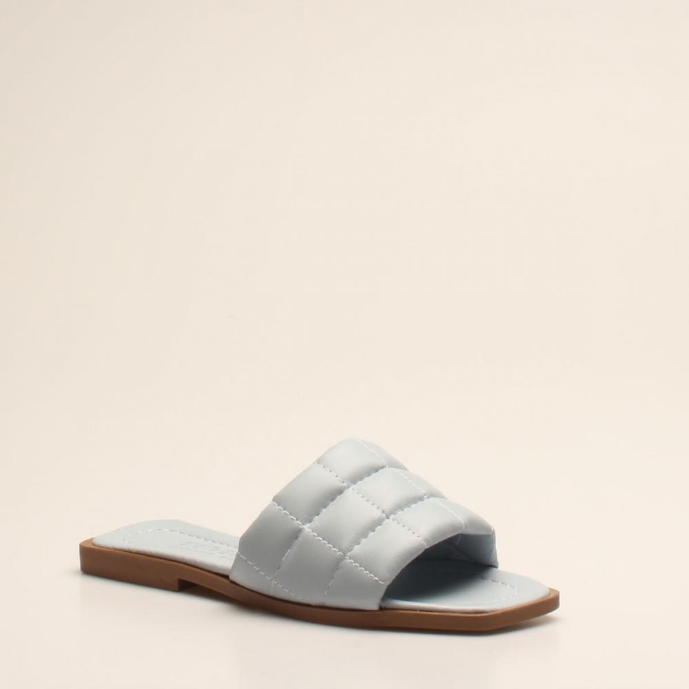 Синие кожаные женские тапочки