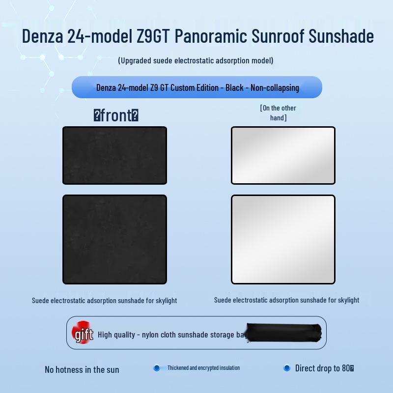 Denza Z9GT 2024 Электростатическая шторка на крышу: Блокиратор тепла и света, Защита приватности и от УФ-лучей.
